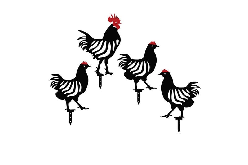 Dekorativt Have Metal Tilbehørssæt Kyllingefamilie Sort Fire stykker, Fire stykker