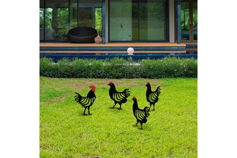 Dekorativt Have Metal Tilbehørssæt Kyllingefamilie Sort Fire stykker - Fire stykker - Have - Udendørs miljø - Havedekoration - Havefigurer & havedekoration - Plastikdyr