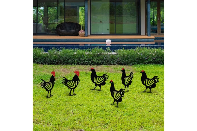 Dekorativt Have Metal Tilbehørssæt Kyllingefamilie Sort Seks stykker - Seks stykker - Have - Udendørs miljø - Havedekoration - Havefigurer & havedekoration - Plastikdyr
