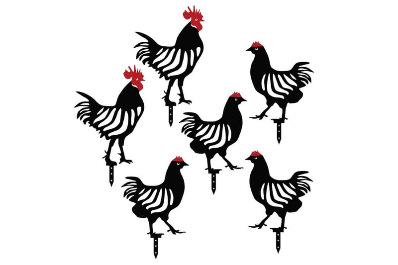 Dekorativt Have Metal Tilbehørssæt Kyllingefamilie Sort Seks stykker, Seks stykker