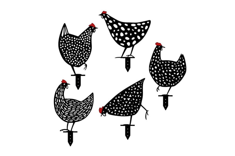 Dekorativt Have Metal Tilbehørssæt Kyllinger Sort, Sort