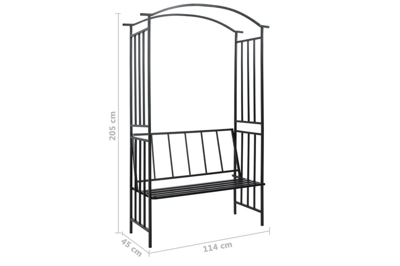 Havebue Med Bænk 114X45X205 cm Jern Sort - Have - Udendørs miljø - Havedekoration - Havefigurer & havedekoration