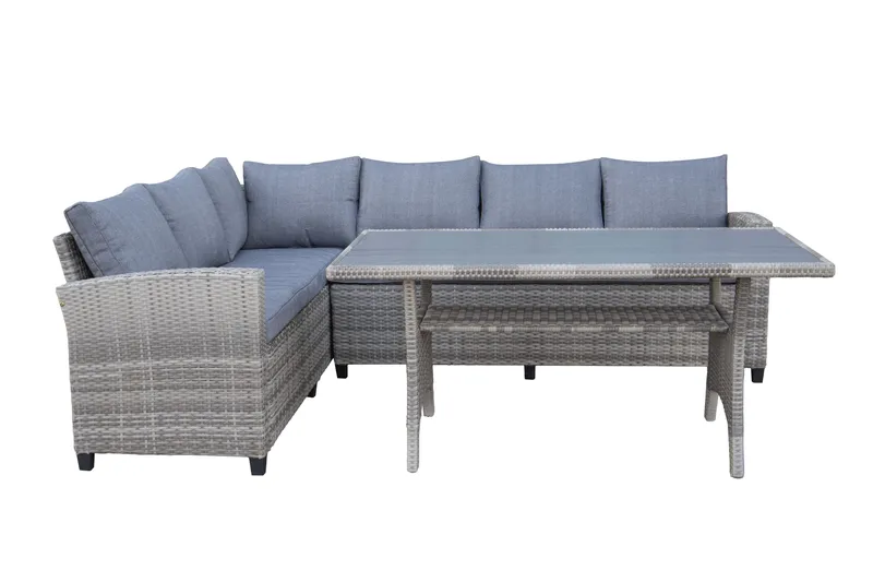 James Light Stor L-formet Vendbar Loungegruppe til Udendørs i Kunstrotting med Opbevaring og Grå Hynder - Grå - Have - Udendørs miljø - Altan & terrasse - Altanmøbler