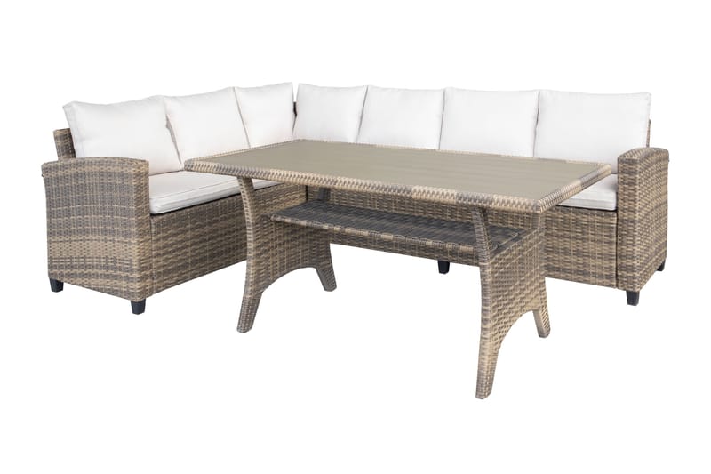 James Light Stor L-formet Vendbar Loungegruppe til Udendørs i Kunstrotting med Opbevaring og Hvide Hynder - Natur - Have - Udendørs miljø - Altan & terrasse - Altanmøbler