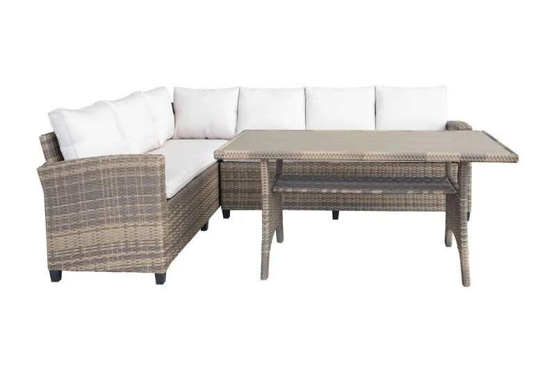 James Light Stor L-formet Vendbar Loungegruppe til Udendørs i Kunstrotting med Opbevaring og Hvide Hynder - Natur - Have - Udendørs miljø - Altan & terrasse - Altanmøbler