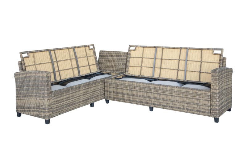 James Light Stor L-formet Vendbar Loungegruppe til Udendørs i Kunstrotting med Opbevaring og Hvide Hynder - Natur - Have - Udendørs miljø - Altan & terrasse - Altanmøbler