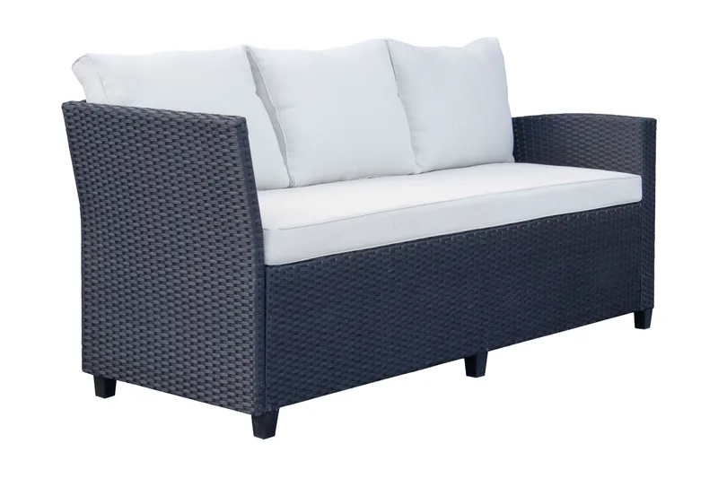 James Light Stor L-formet Vendbar Loungegruppe til Udendørs i Kunstrotting med Opbevaring og Hvide Hynder - Sort - Have - Udendørs miljø - Altan & terrasse - Altanmøbler