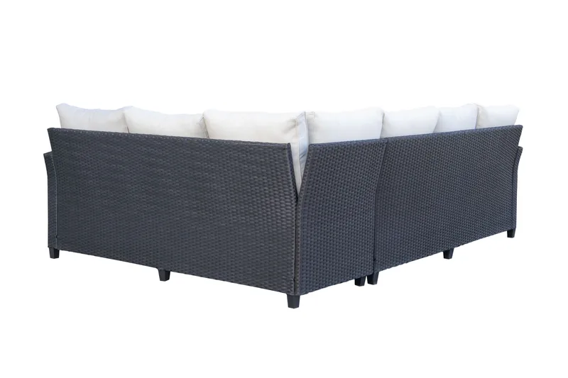 James Light Stor L-formet Vendbar Loungegruppe til Udendørs i Kunstrotting med Opbevaring og Hvide Hynder - Sort - Have - Udendørs miljø - Altan & terrasse - Altanmøbler