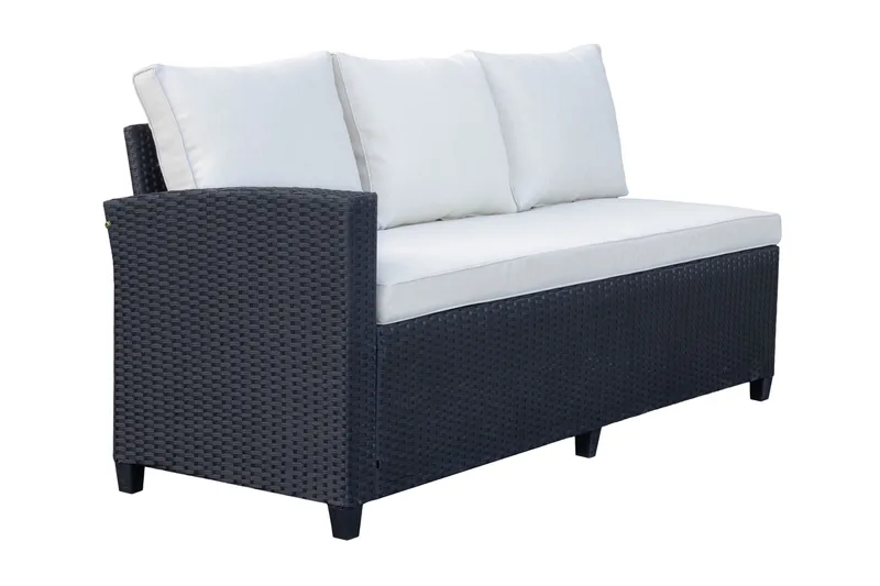 James Light Stor L-formet Vendbar Loungegruppe til Udendørs i Kunstrotting med Opbevaring og Hvide Hynder - Sort - Have - Udendørs miljø - Altan & terrasse - Altanmøbler