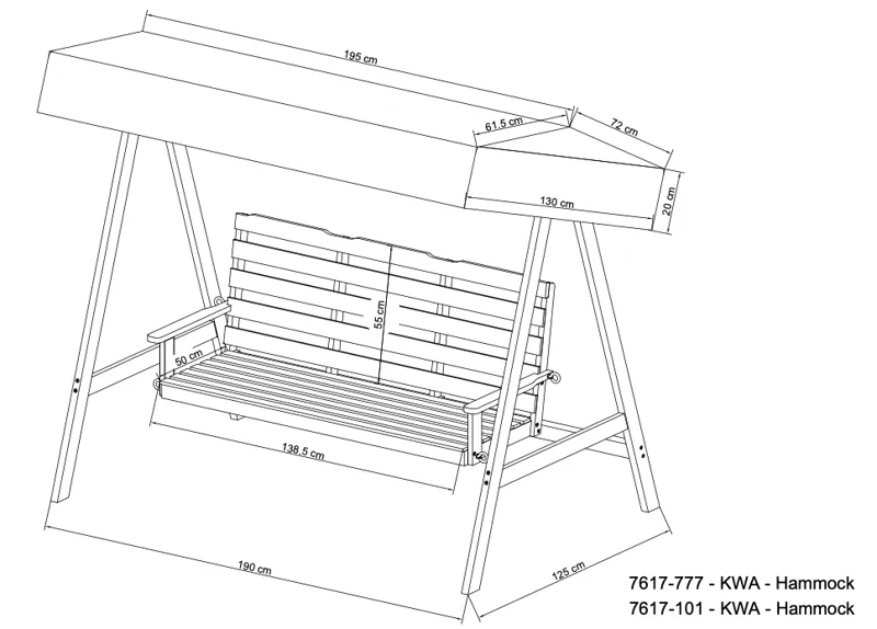 Landet Hammock Gyngestol med tag i akacietræ inklusiv hynder 195x125x159 - Hvid - Havemøbler - Havesofaer & bænke - Hængesofaer