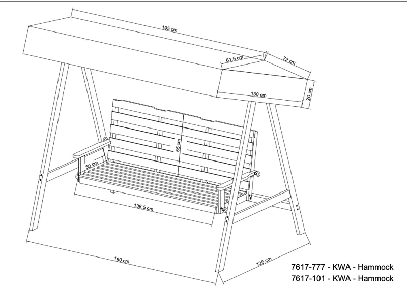 Landet Hammock Gyngestol med tag i akacietræ inklusiv hynder 195x125x159 - Mørkegrøn - Havemøbler - Havesofaer & bænke - Hængesofaer