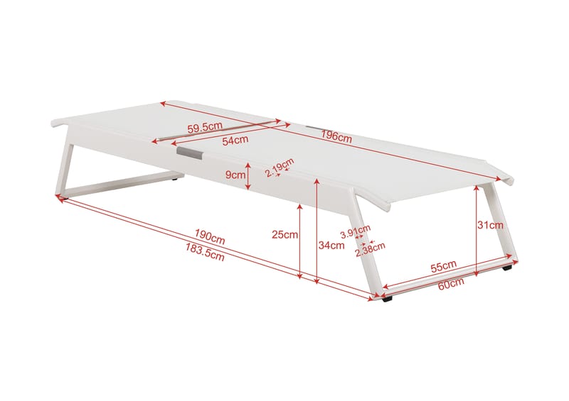 Monaco solseng med justerbar ryg i aluminium, hvid tekstil - Hvid - Havemøbler - Havestole - Solseng & solvogn