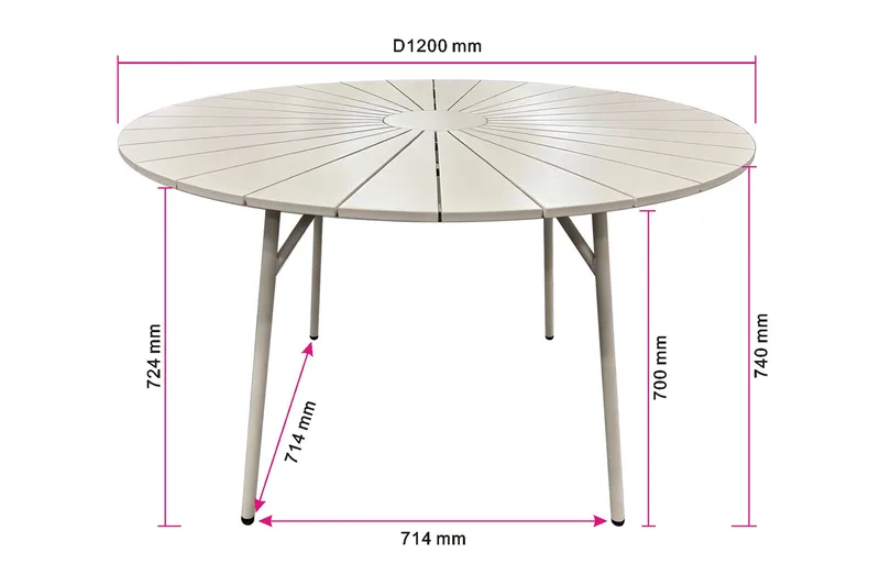 Tunis spisebord til udendørsbrug 120 cm rundt - Beige/Beige - Havemøbler - Havebord - Spisebord & havebord