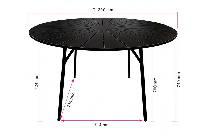 Tunis spisebord til udendørsbrug 120 cm rundt - Sort/Sort - Havemøbler - Havebord - Spisebord & havebord