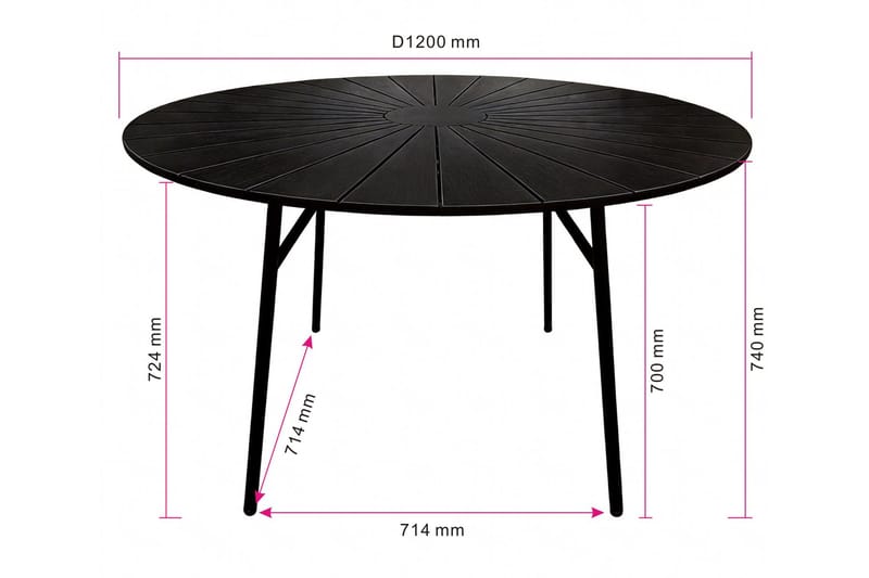 Tunis spisebord til udendørsbrug 120 cm rundt - Sort/Sort - Havemøbler - Havebord - Spisebord & havebord