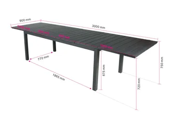 Tunis spisebord til udendørsbrug 205/305x90 rektangulært, udtrækkeligt - Sort/Sort - Havemøbler - Havebord - Spisebord & havebord