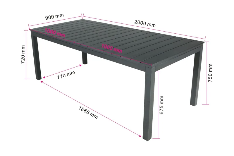 Tunis spisebord til udendørsbrug 205/305x90 rektangulært, udtrækkeligt - Sort/Sort - Havemøbler - Havebord - Spisebord & havebord