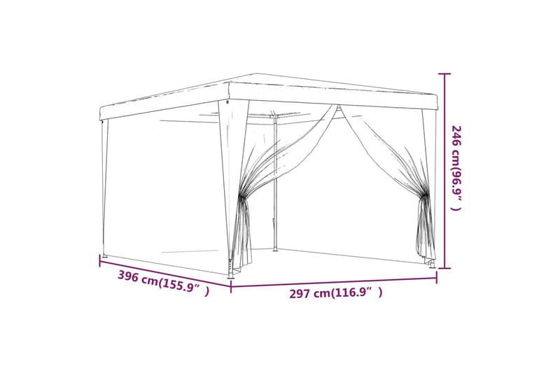 beBasic festtelt med 4 sidevægge 3x4 m trådnet HDPE blå - BlÃ¥ - Have - Udendørs miljø - Udendørs opbevaring - Havetelt & lagertelte - Partytelt