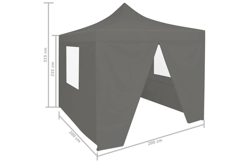 foldbart festtelt med 4 sidevægge 2 x 2 m stål antracitgrå - Grå - Have - Udendørs miljø - Udendørs opbevaring - Havetelt & lagertelte - Partytelt