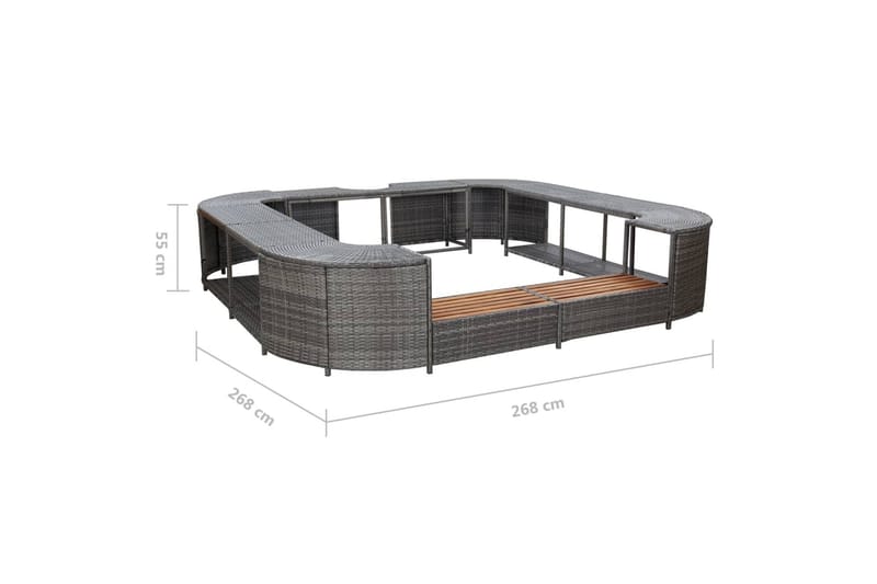 Omkrans Til Spabad 268x268x55 cm Polyrattan Grå - Grå - Have - Udendørsbad - Badetønde - Badetønde byggesæt