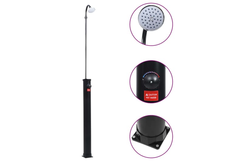 Solopvarmet Havebruser 215 cm 8 L Sort - Have - Udendørsbad - Havebruser - Solbruser