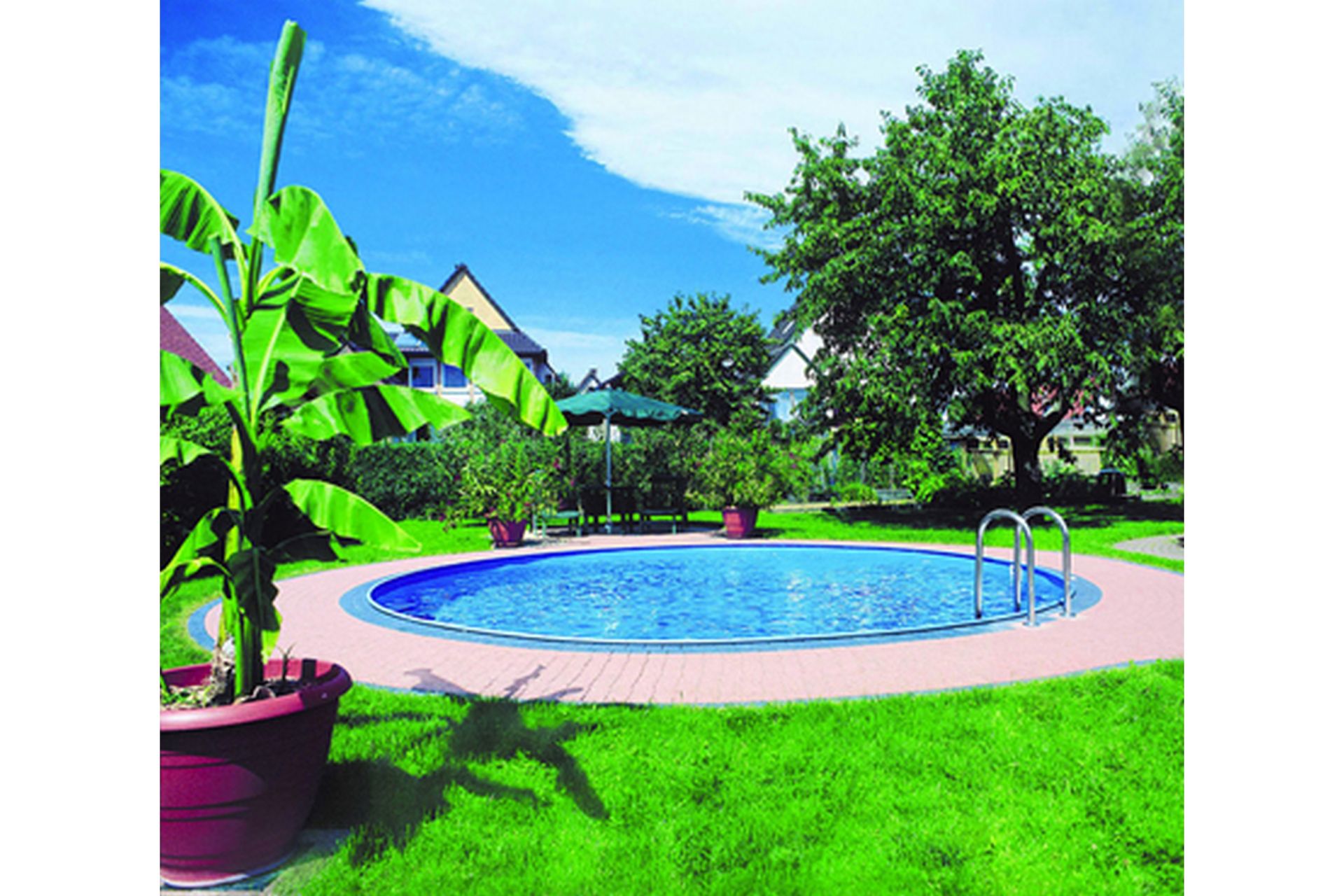 Stålvægspool Premium Rund 4,2x1,5m Indbygget L:Carrara 0. Hv - Planet Pool - Have - Udendørsbad - Pool - Fritstående pool