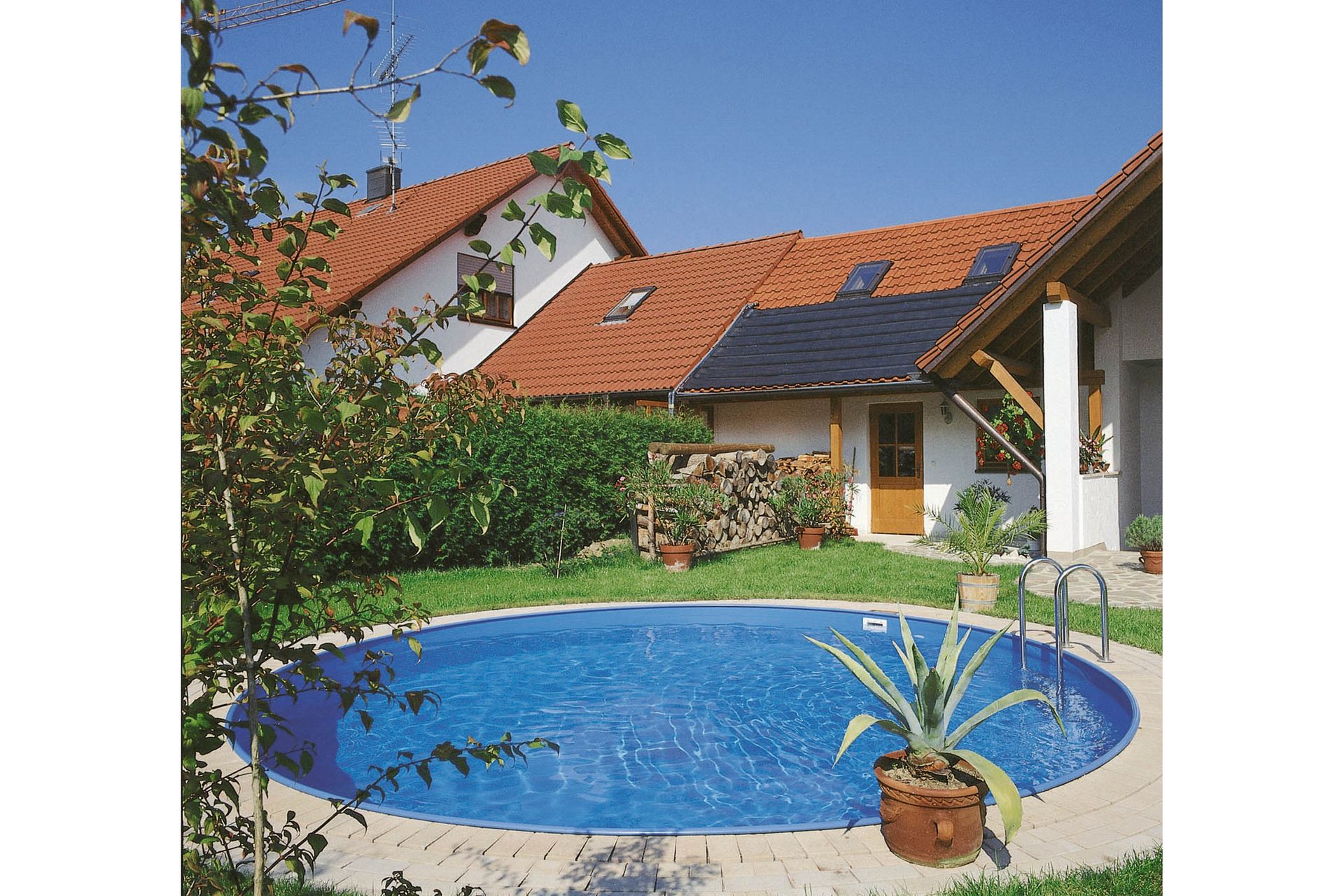 Stålvægspool Premium Rund 4,2x1,5m Indbygget L:Carrara 0. Hv - Planet Pool - Have - Udendørsbad - Pool - Fritstående pool
