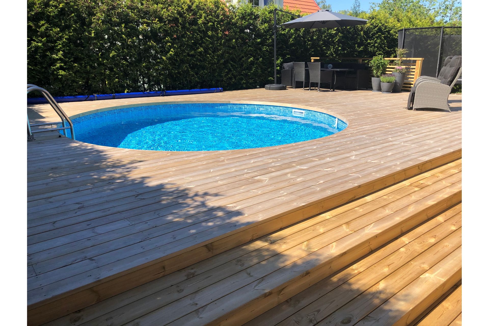 Stålvægspool Premium Rund 4,2x1,5m Indbygget L:Carrara 0. Hv - Planet Pool - Have - Udendørsbad - Pool - Fritstående pool