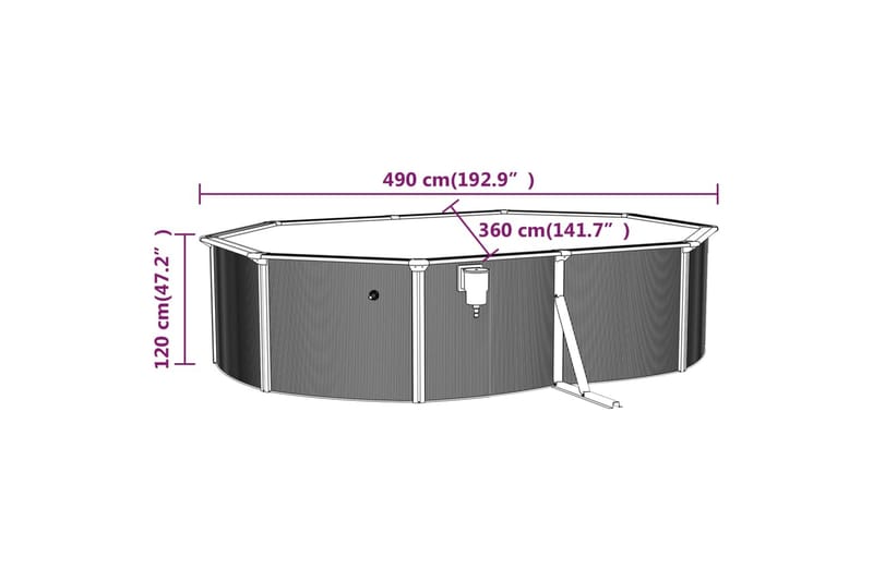 swimmingpool med stålvæg 490x360x120 cm oval hvid - Have - Udendørsbad - Pool - Fritstående pool