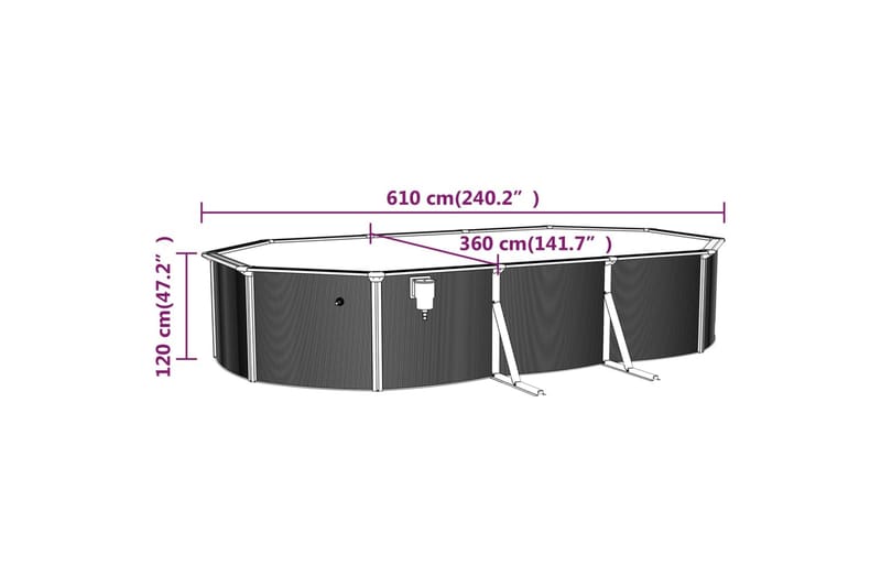 swimmingpool med stålvæg 610x360x120 cm oval hvid - Have - Udendørsbad - Pool - Fritstående pool
