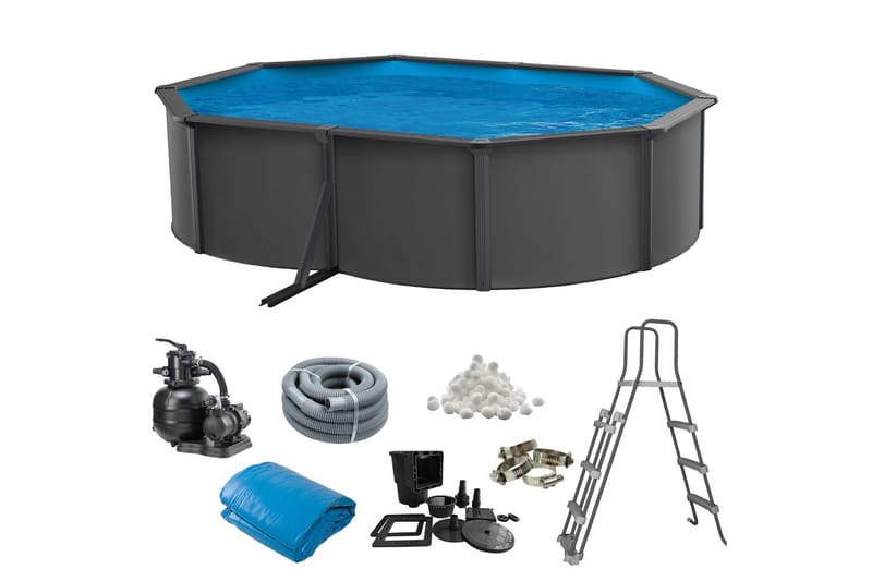 Pool Stål Swim & Fun Grundlæggende oval 490 x 360 x 120 cm, Antracitgrå - 490 x 360 x 120 cm, Antracitgrå - Have - Udendørsbad - Pool - Fritstående pool
