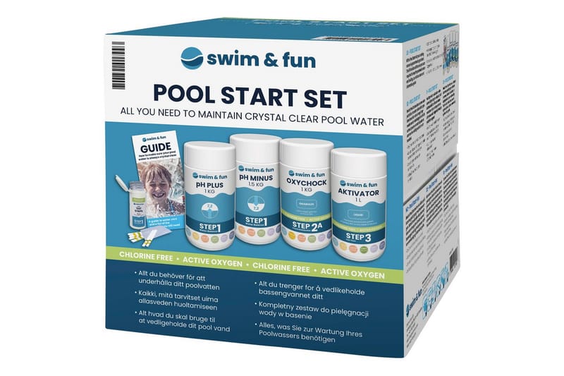 Hurtigt opløsende klor Swim & Fun Pool Start Sæt Klorfri - Have - Udendørsbad - Poolrengøring - Pool kemi og klortabletter
