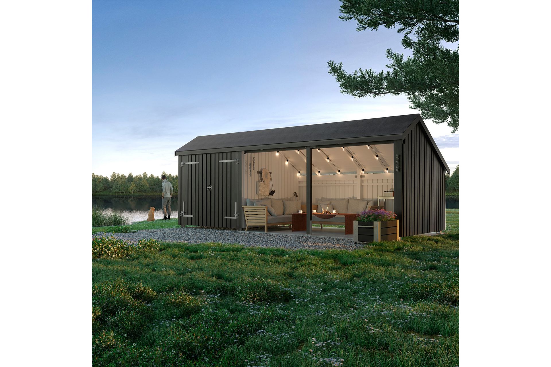 PLUS Multi Havehus 15,5 m² - 3 Moduler med Dobbeltdør - Grå - Have - Udestue & fritidshus - Hytter