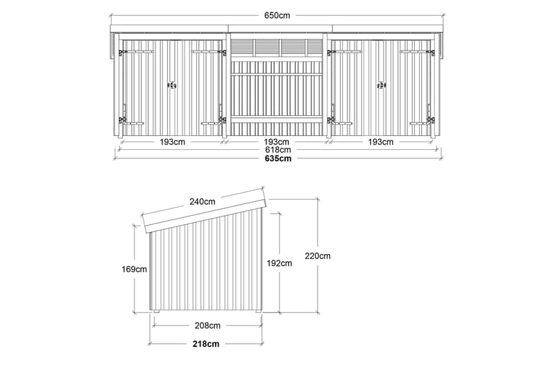 PLUS Nordic Multi Havehus 14 m² - 3 Moduler 2 Dobbeltdøre - Grå - Friggebod