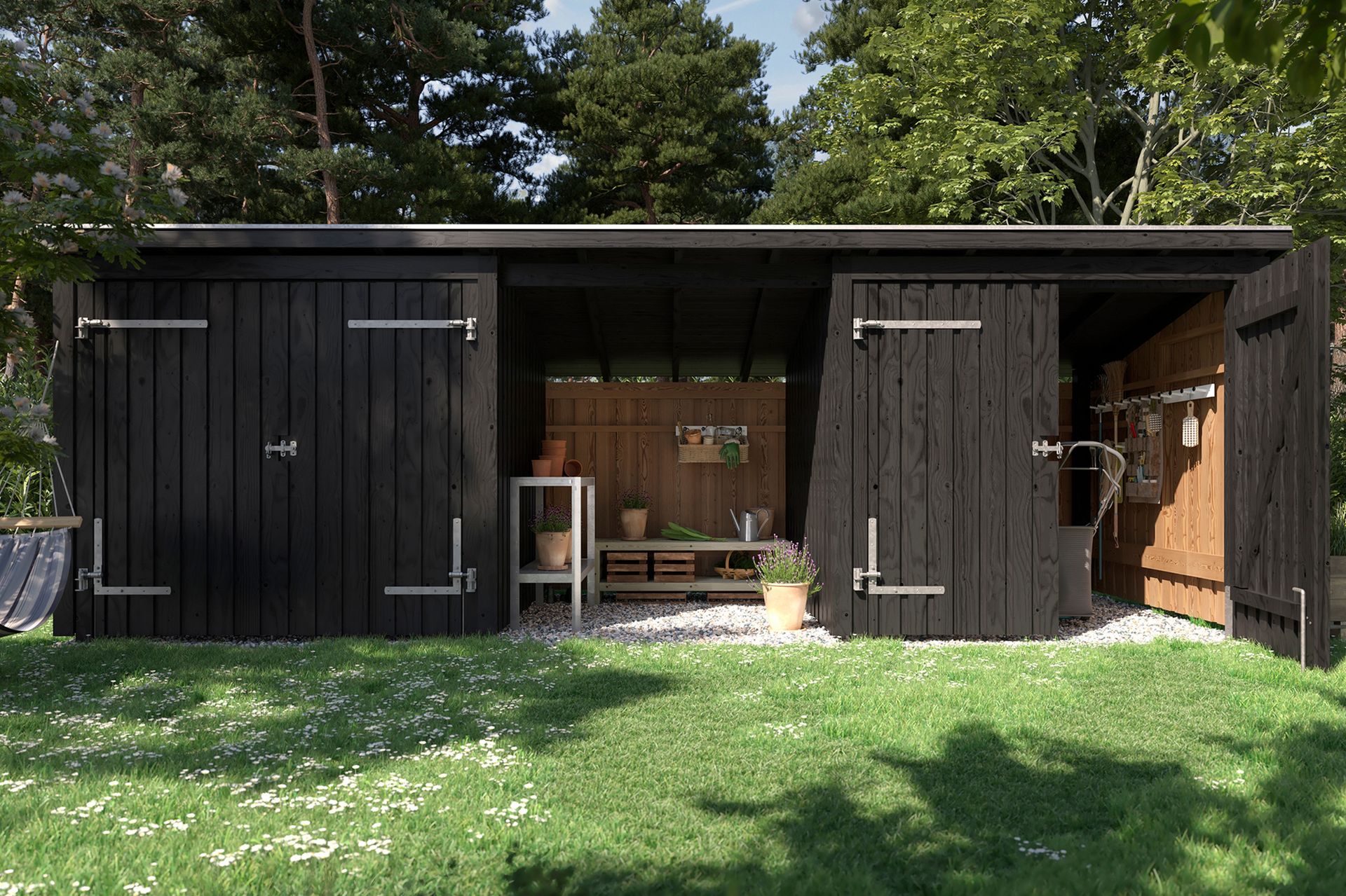 PLUS Nordic Multi Havehus 14 m² - 3 Moduler 2 Dobbeltdøre - Grå - Have - Udestue & fritidshus - Hytter