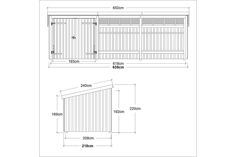 PLUS Nordic Multi Havehus 14 m² - 3 Moduler med Dobbeltdør - Grå - Friggebod