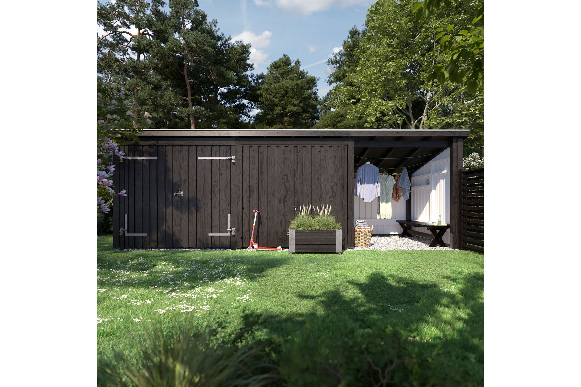 PLUS Nordic Multi Havehus 14 m² - 3 Moduler med Dobbeltdør - Grå - Have - Udestue & fritidshus - Hytter