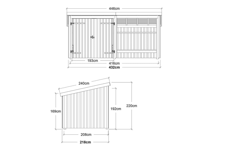 PLUS Nordic Multi Havehus 9,5 m² - 2 Moduler med Dobbeltdør - Grå - Friggebod