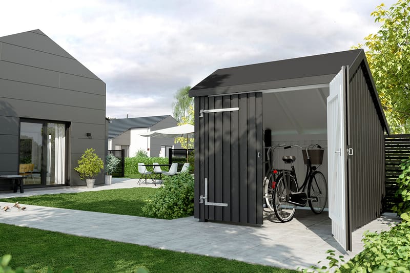 PLUS Cykelhegn 5,7 m² - 1 Modul med Dobbeltdør - Grå - Cykelskur & cykelstativ