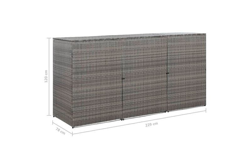 Tredobbelt Skraldespandsskjuler 229x78x120 cm Polyrattan Grå - Grå - Have - Udestue & fritidshus - Opbevaringsskur & haveskur - Cykelskur & cykelstativ