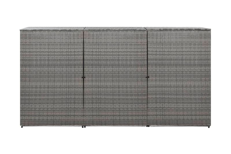 Tredobbelt Skraldespandsskjuler 229x78x120 cm Polyrattan Grå - Grå - Have - Udestue & fritidshus - Opbevaringsskur & haveskur - Cykelskur & cykelstativ