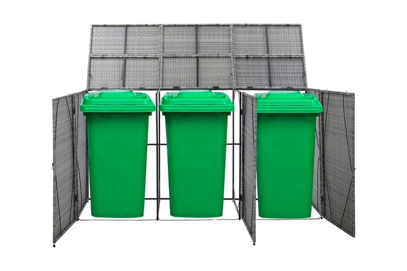 Tredobbelt Skraldespandsskjuler 229x78x120 cm Polyrattan Grå - Grå - Have - Udestue & fritidshus - Opbevaringsskur & haveskur - Cykelskur & cykelstativ