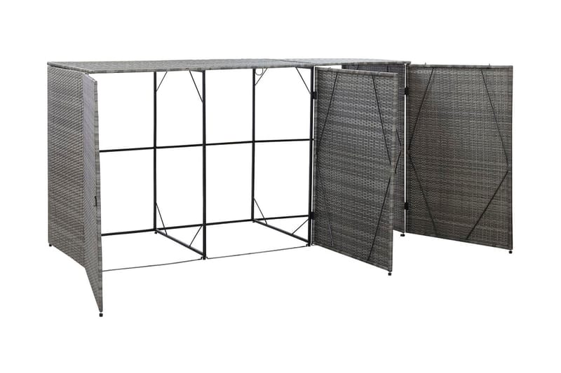 Tredobbelt Skraldespandsskjuler 229x78x120 cm Polyrattan Grå - Grå - Have - Udestue & fritidshus - Opbevaringsskur & haveskur - Cykelskur & cykelstativ