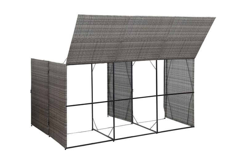 Tredobbelt Skraldespandsskjuler 229x78x120 cm Polyrattan Grå - Grå - Have - Udestue & fritidshus - Opbevaringsskur & haveskur - Cykelskur & cykelstativ