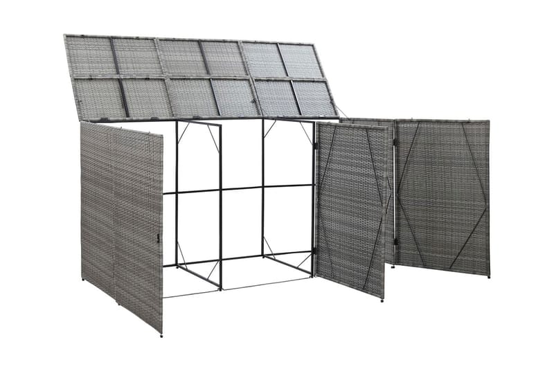 Tredobbelt Skraldespandsskjuler 229x78x120 cm Polyrattan Grå - Grå - Have - Udestue & fritidshus - Opbevaringsskur & haveskur - Cykelskur & cykelstativ
