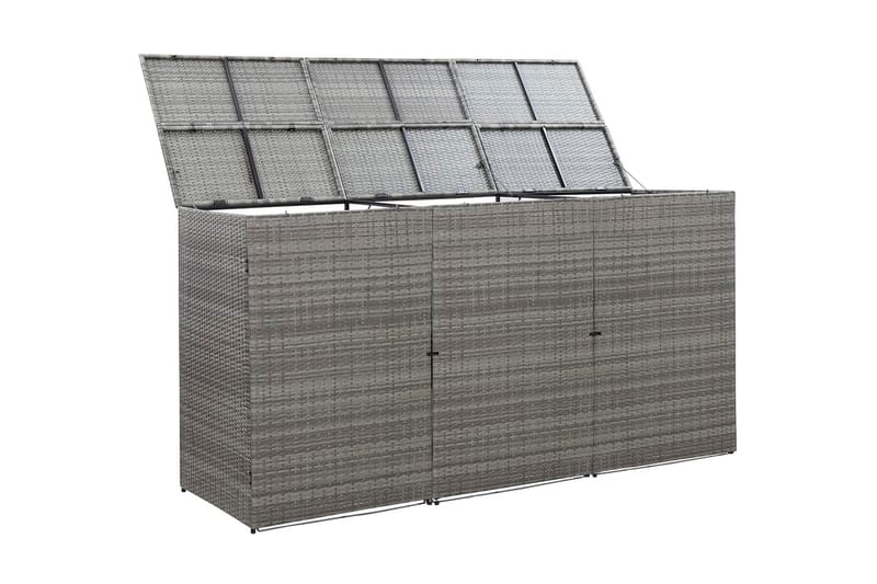Tredobbelt Skraldespandsskjuler 229x78x120 cm Polyrattan Grå - Grå - Have - Udestue & fritidshus - Opbevaringsskur & haveskur - Cykelskur & cykelstativ