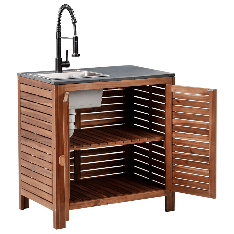 Køkkenskab med vask til udendørs brug Brucoli akacietræ 80 cm - Brun/Grå/Sort/Sølv - Have - Grill - Udekøkken - Komplette udekøkkener