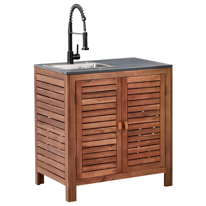 Køkkenskab med vask til udendørs brug Brucoli akacietræ 80 cm, Brun/Grå/Sort/Sølv