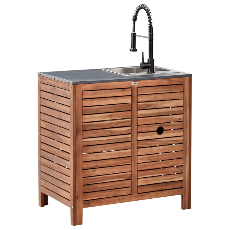 Køkkenskab med vask til udendørs brug Brucoli akacietræ 80 cm - Brun/Grå/Sort/Sølv - Have - Grill - Udekøkken - Komplette udekøkkener