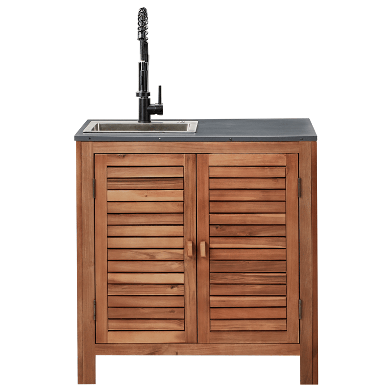 Køkkenskab med vask til udendørs brug Brucoli akacietræ 80 cm - Brun/Grå/Sort/Sølv - Have - Grill - Udekøkken - Komplette udekøkkener